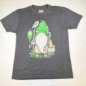 Curbside Clothing Gnome Owl Graphic T-Shirt Charcoal Grey Heather Mens Large